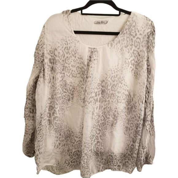 Beautiful...Elena Baldi Gray And White Printed Silk Blouse Size 3X.     Rj-16 - Picture 2 of 6